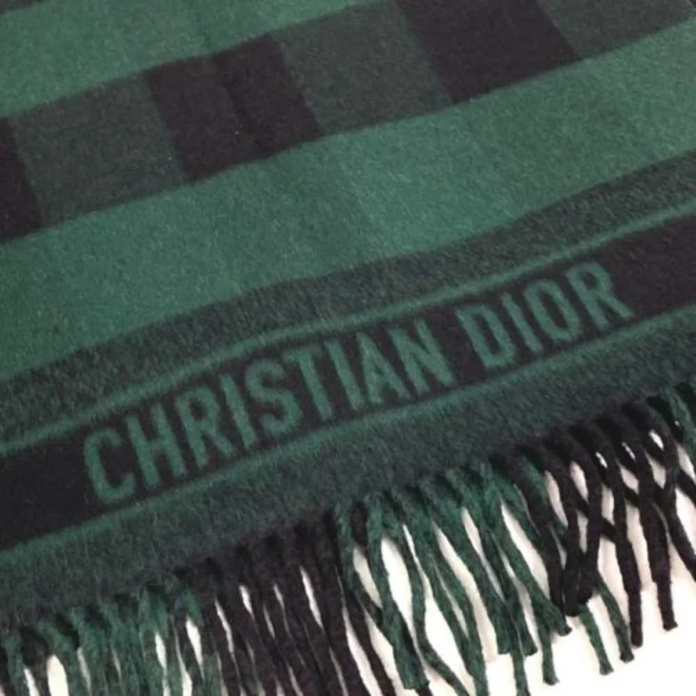 DIOR 95CHE200100 Logo fringe Large format shawl Scarf wool / Angola Green/Black